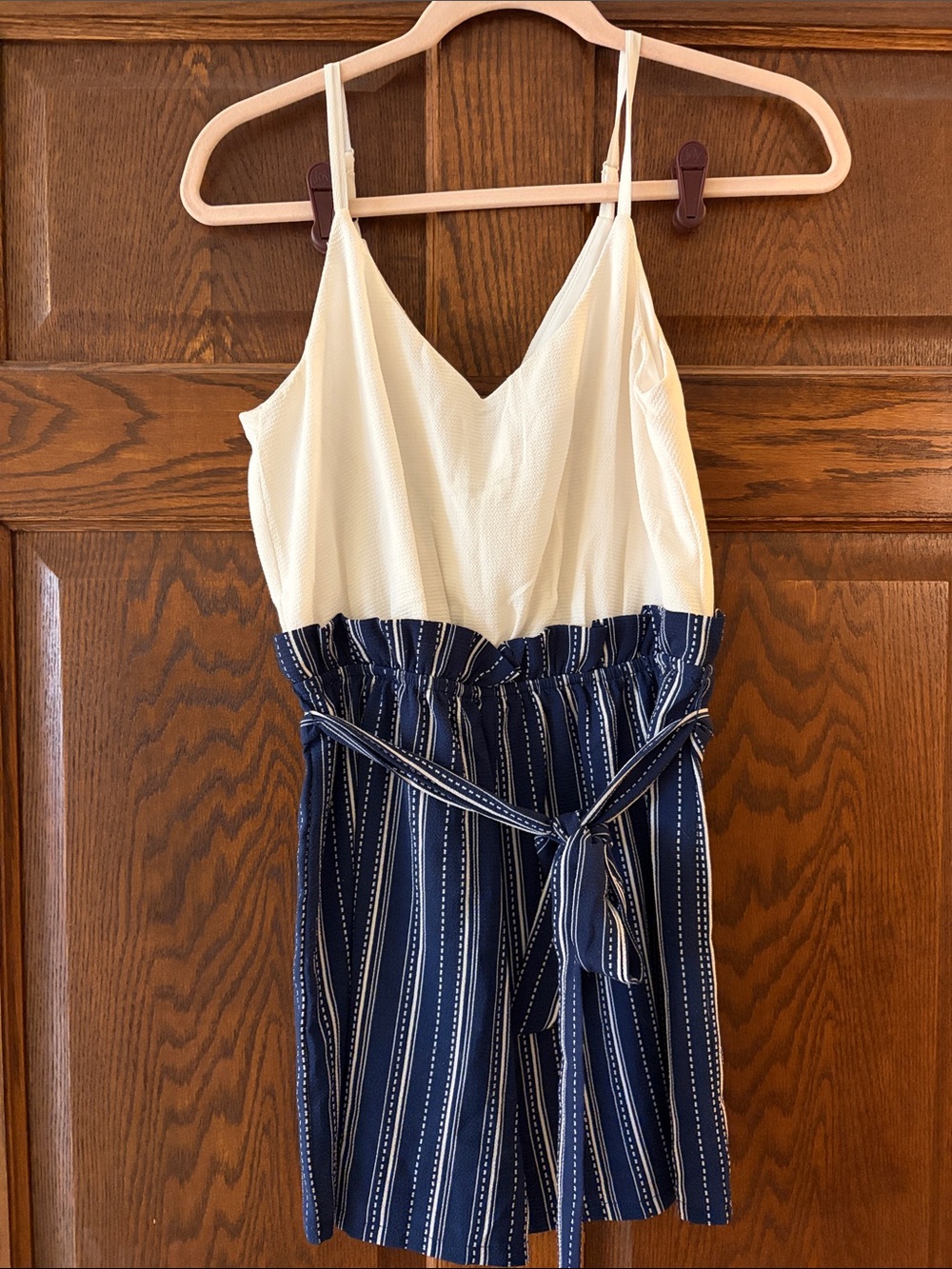 Lily Rose Cream & Navy Striped Women’s Shorts Romper